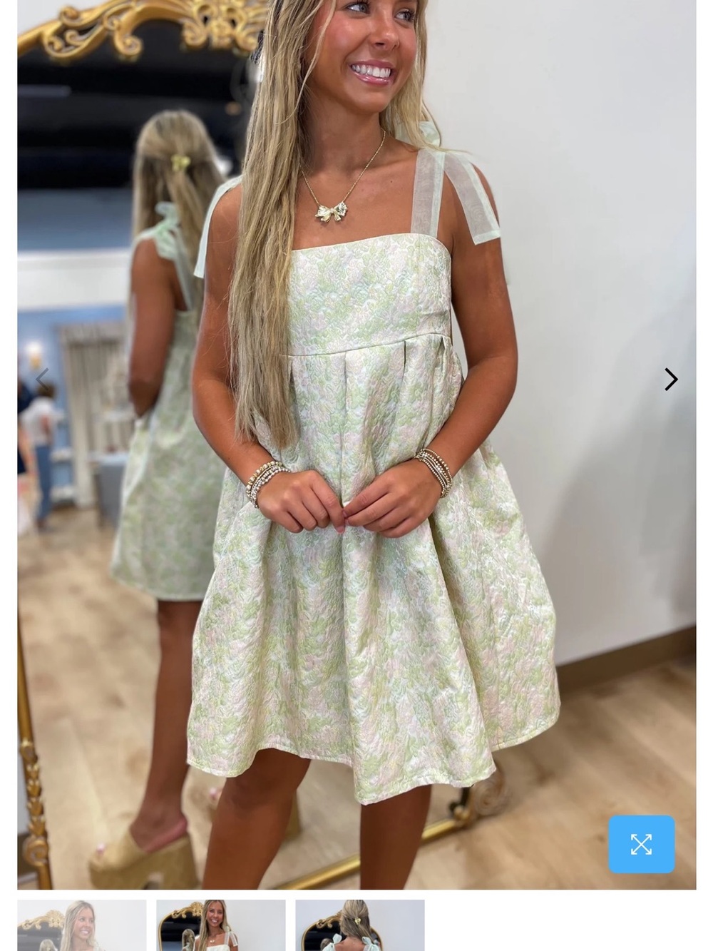 Light Green Floral Tie-Shoulder Jacquard Mini Dress